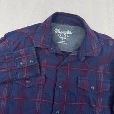 Wrangler Retro Premium Mens M Western Blue Pearl Snap Plaid Aztec Navy Burgundy