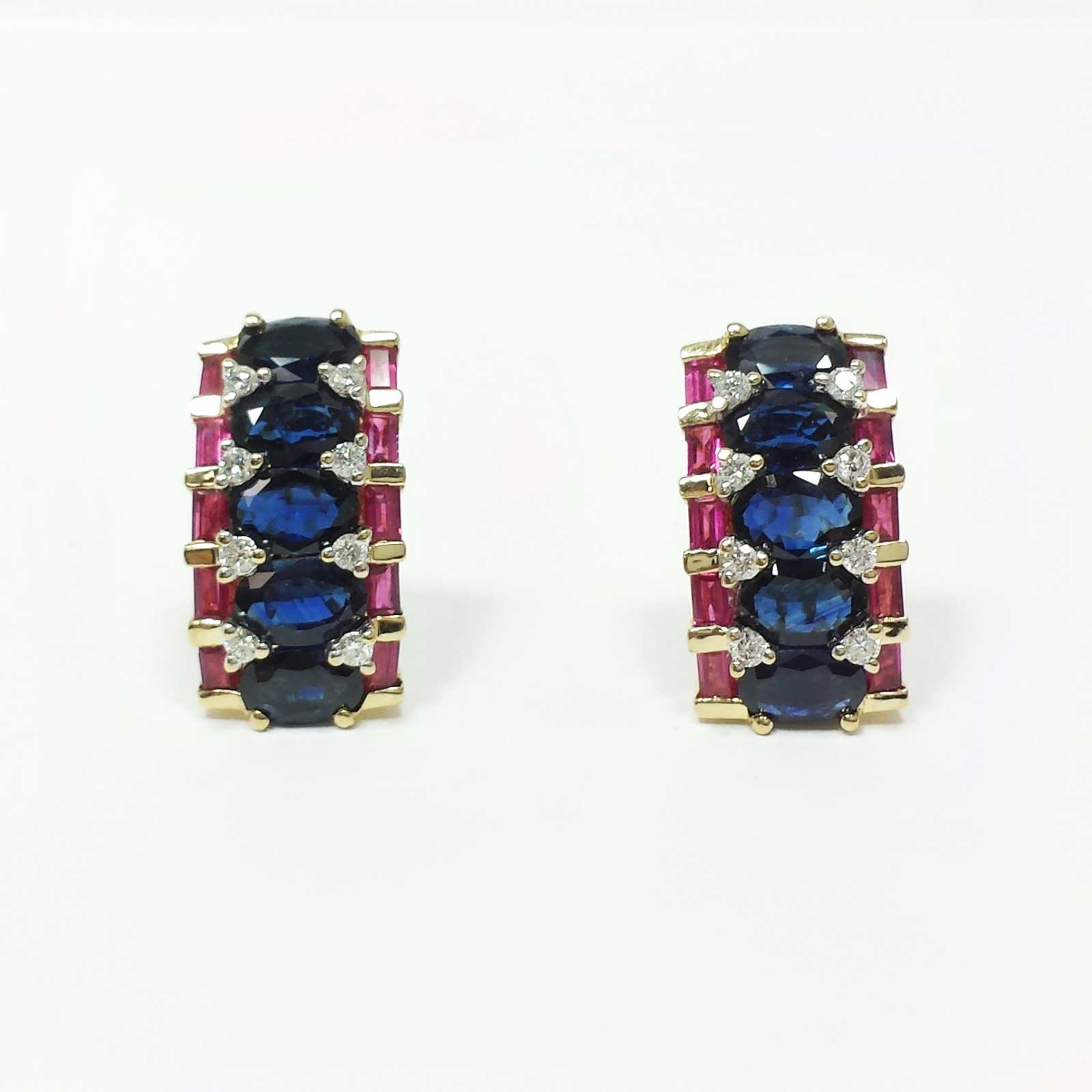 Sapphire Ruby Diamond Stud Earrings Gemstone Omeg… - image 2