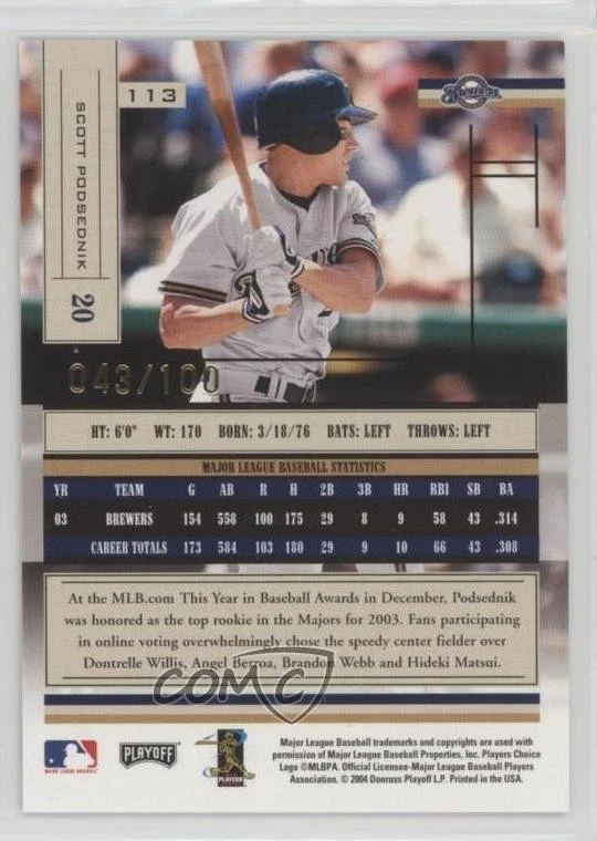 2004 Playoff Absolute Memorabilia /100 Scott Podsednik #113 Auto - Image 2 of 2