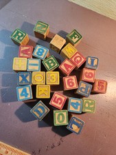 Vintage Lot of 28 Wood Full Alphabet   Building Blocks Children's Letters