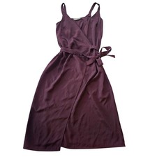 Everlane Wrap Dress Women 00 Burgundy Japanese GoWeave Sleeveless Midi V-Neck
