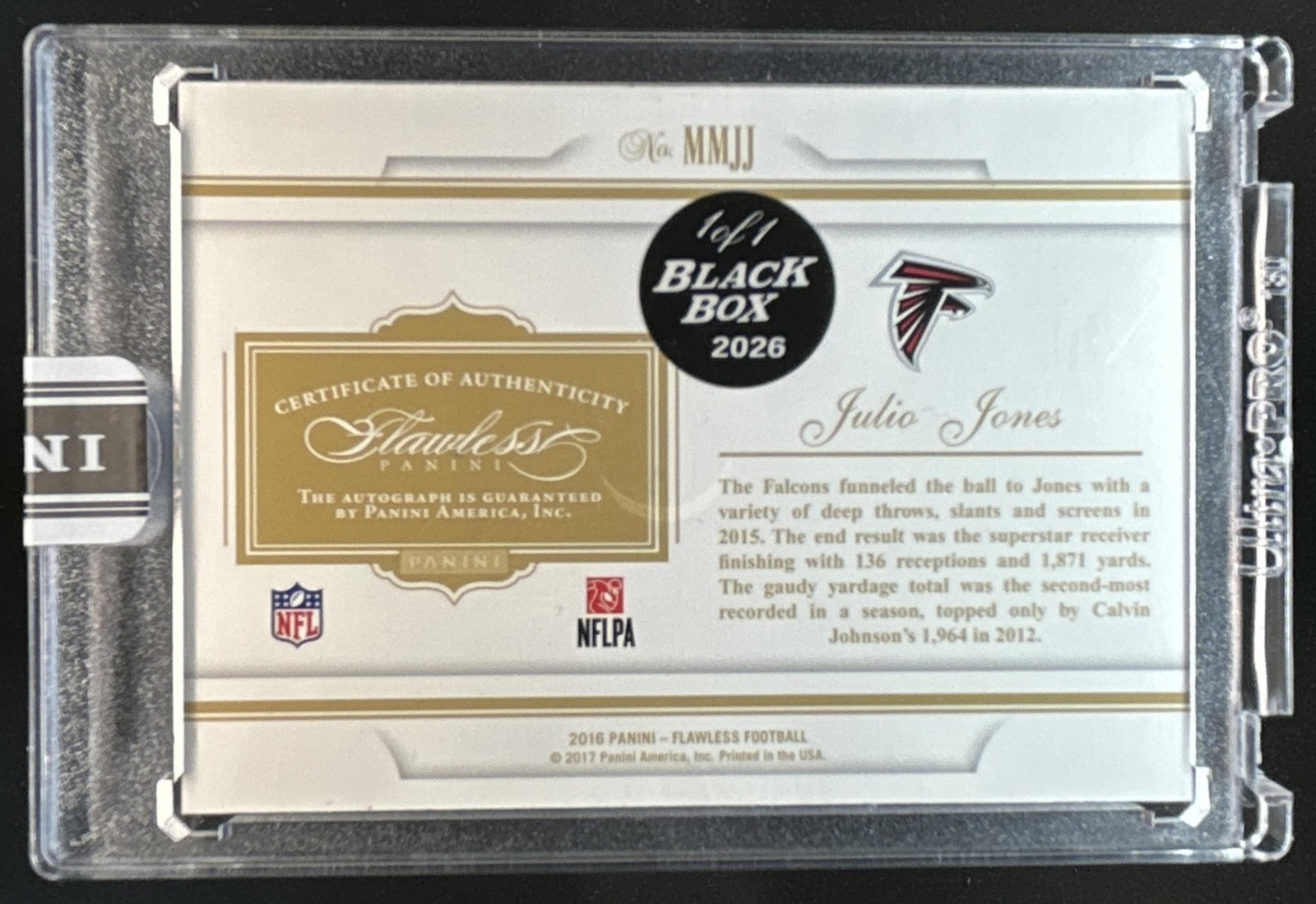 2016 Flawless Julio Jones Ruby Memorable Marks Auto 2026 Black Box #1/1 view 2