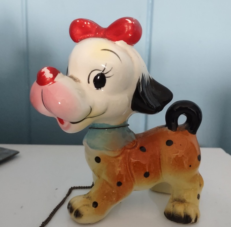 Ceramic Porcelain Girl Puppy Dog Figurine ca 1970s
