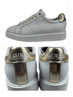 Polo Ralph Lauren Womens Size 7.5 Sneakers Leather Shoes Angeline White Gold New
