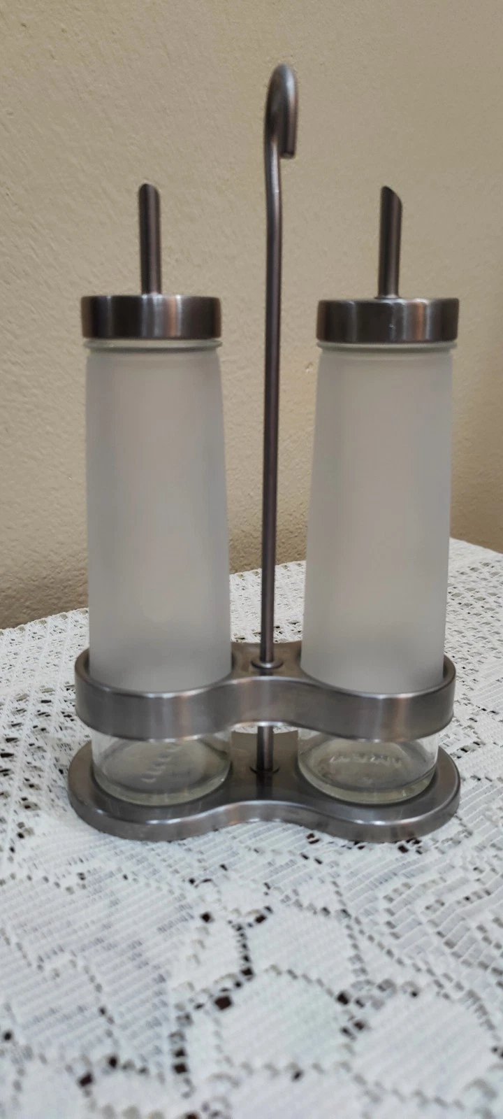 IKEA -Oil & Vinegar Dispenser Stainless Steel/Holder w/Handle /MINT CONDITION