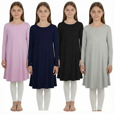Kids Girls Swing Dress Plain Color Dance Party Fashion Summer Dresses 3-13 Years