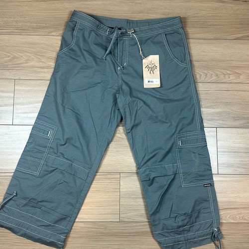 Prana pants size M Women's Cropped Cargo hiking casual gray wide leg organic