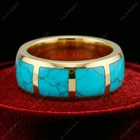 Natural Turquoise Gemstone Inlay Ring 925 Solid Silver Like That Gold Ring Both.