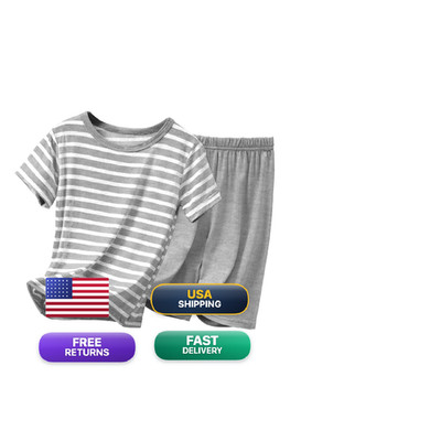 Umeyda Boyss Summer Pajamas Striped Short Sleeve Sets Modal Pjs Light Gray 6-7