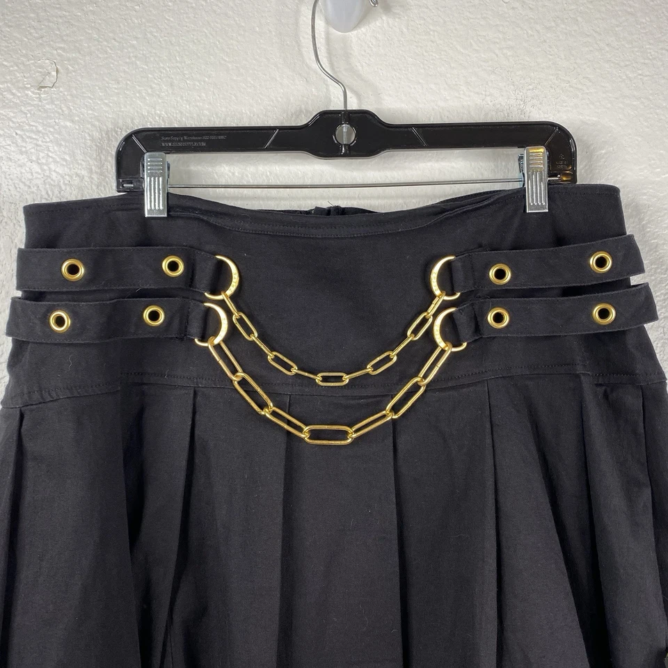 Falda Tripp Para Mujer Negra Talla 16 Plisada Oro Cadenas Ojales Grunge Gótico Punk Foto 3 de 4