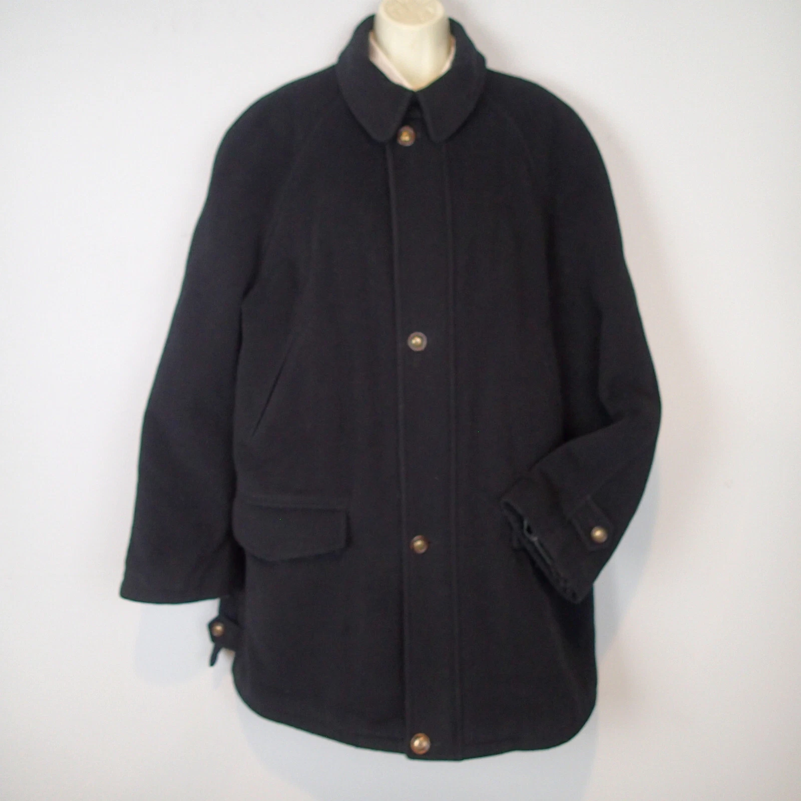 raro vintage brescia burberrys cappotto nero lana misto cashmere bottoni cerniera uomo 44