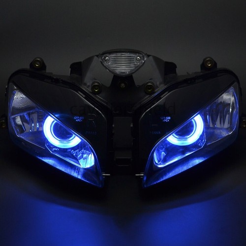 Blue Halo Angel Eyes HID Projector Headlight Assembly For Honda CBR600RR 03-2006 - Picture 6 of 12