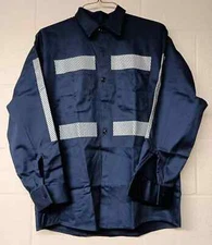 Red Kap Hi Vis Reflective Work Shirt Long Sleeve Navy Dark Blue NEW