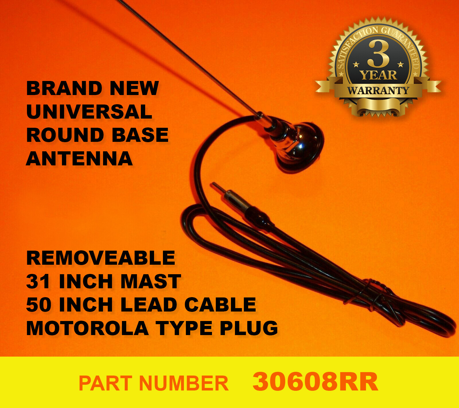 REPLACEMENT ROUND BASE AM/FM RADIO ANTENNA VINTAGE STYLE UNIVERSAL