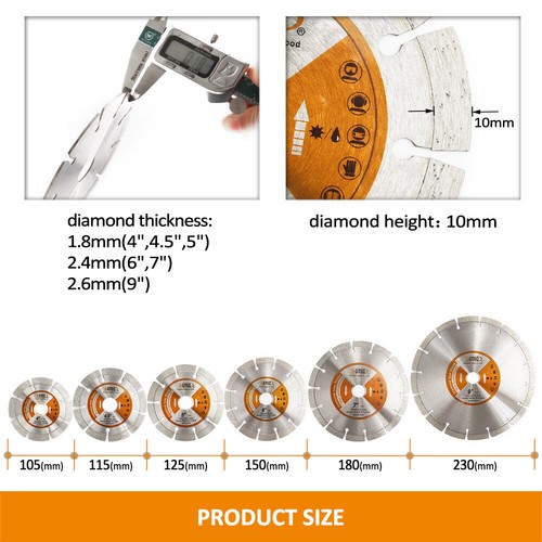 Diamond Saw Blade Cutting for Concrete Stone Marble Granite Cut-off Wheel 6/9 in - Picture 2 of 12