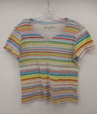 Rebecca Malone Medium Short Sleeve V Neck Colorful Striped Shirt