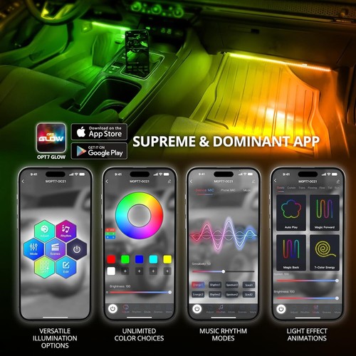 4x DreamColor LED Car Interior Atmosphere Double Strip Lights APP Remote Control - Picture 2 of 8