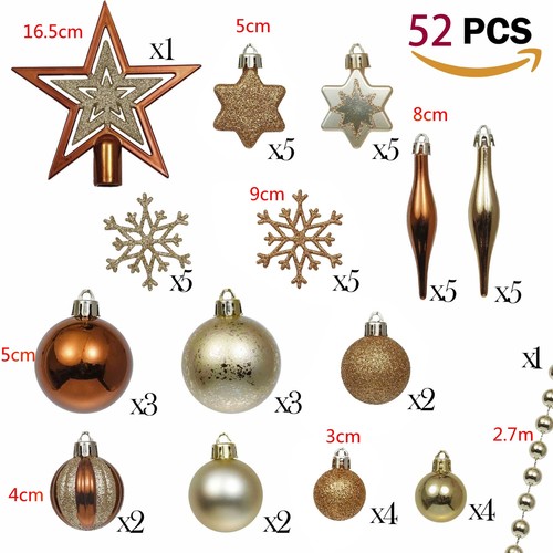 PartyBySam 52ct 30-100mm Palline di Natale Ornamenti Bosco Rame e Oro - Foto 3 di 8