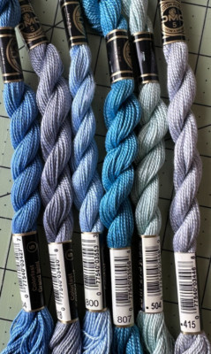 Perle cotton size 5 skeins in light blues DMC