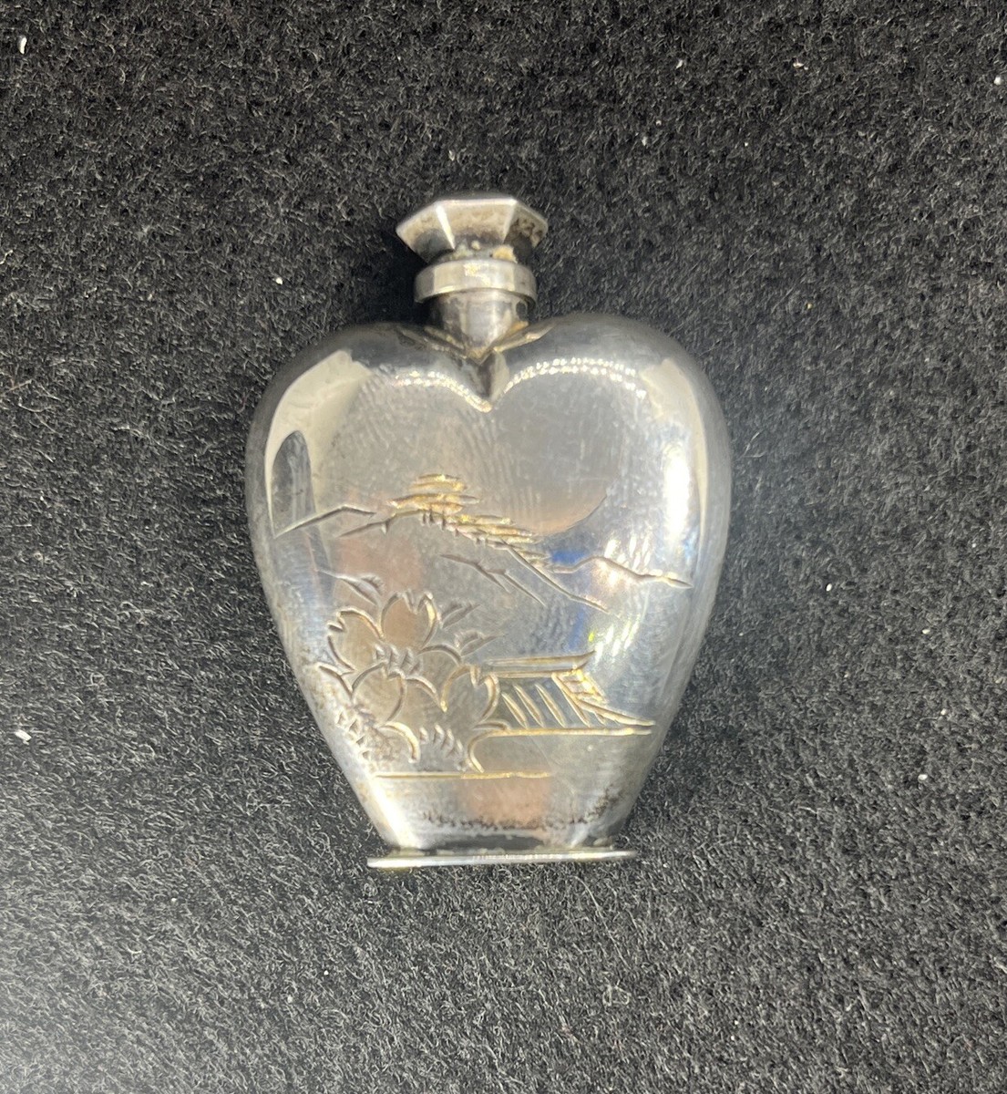 Vintage Japanese Sterling Silver Gold Gilt Etched Heart
