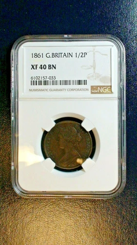 1861 Great Britain Half Penny NGC XF40 BN 1/2P Coin PRICED TO SELL NOW!
