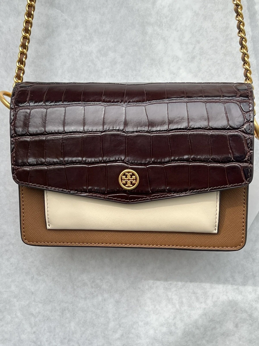 Tory Burch Robinson Color - Block Mini Shoulder Bag Pumpernickel/New  Cream/$398