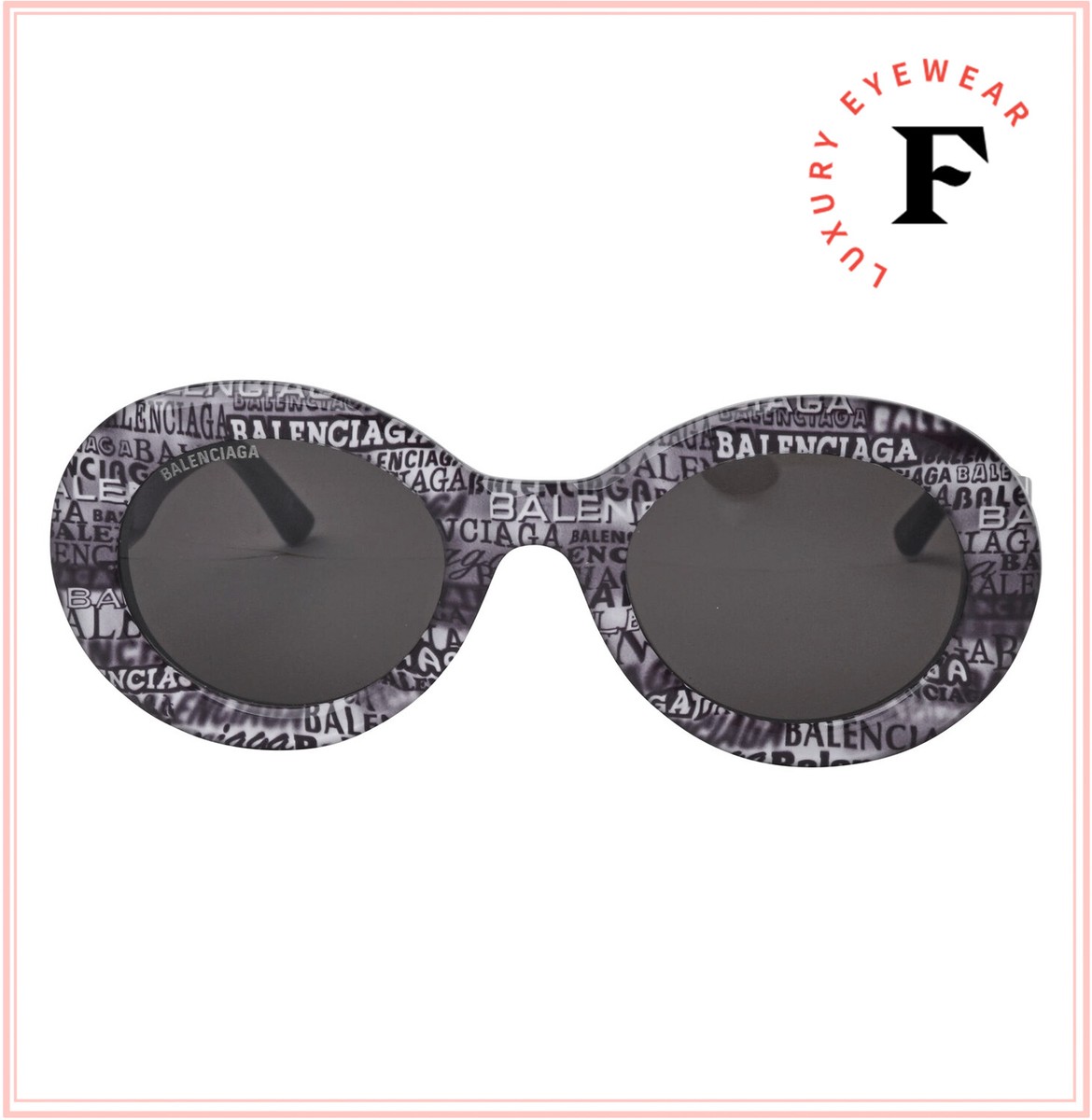 BALENCIAGA BLUR LOGO PRINT Gray Oval 0074 Unisex Runway BALENCIAGA BLUR LOGO PRINT Gray Oval 0074 Unisex Runway