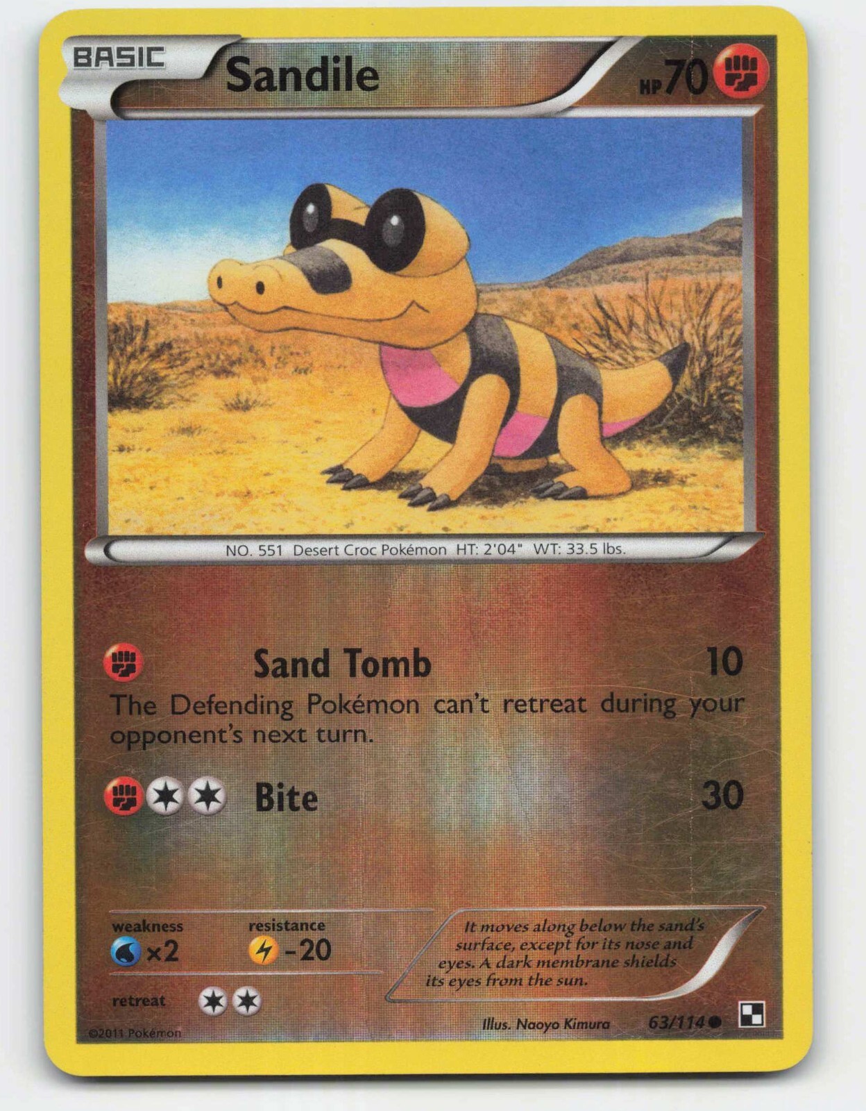 2011 Pokemon, Black & White, #63/114 Sandile, Reverse Holo Common