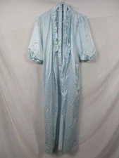 Kathryn Womens Robe Small Blue Patterned Satin Long 3/4 Puff Sleeve Tie Ruffle