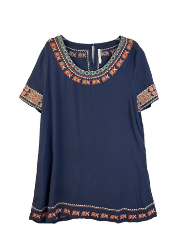 Mur Mur Tunic / Short Dress Women XL Blue Embroidered Boho Hippie Beach Mini