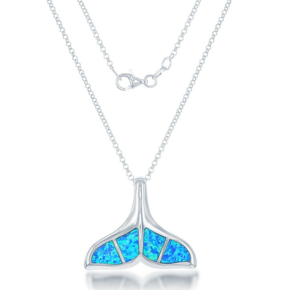 Sterling Silver Blue Inlay Opal Whale Tail Pendant | eBay