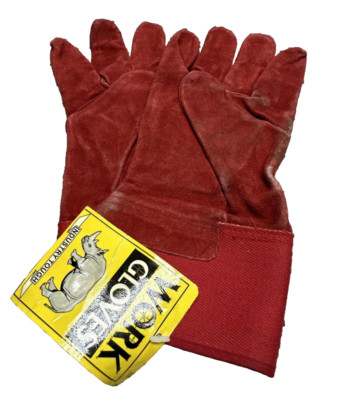Vintage Red Industry Tough Rhino Suede Canvas Gloves Cotton Gauntlet NOS #1