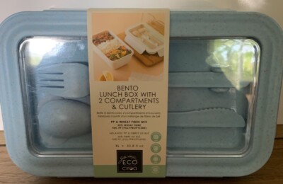 Bento Lunch Box 2 Compartments w Cutlery by Go Eco Ciroa, 1L, 33.8 Fl oz Blue