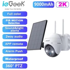 ieGeek Outdoor Wireless 2K Solar Security Camera WiFi Home Battery PTZ CCTV Cam