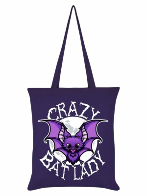 Crazy Bat Lady lila Tragetasche - fliegende Katze Shopping Hexe Goth Vampir Spaß Geschenk