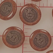 10 Vintage Shank Buttons Light Brown Rim Engraved Metal Center 3/4" Europe