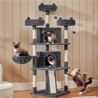 Multi-Level Cat Tree Large Cat Tower with Sisal-Covered