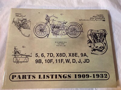 Harley 1909-1932 Parts Catalog Manual Strap Tank Single JD, VL DL