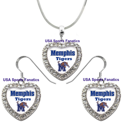 Memphis Tiger 925 Halskette oder Ohrringe oder Set Team Herz mit Strass - Bild 1 von 5