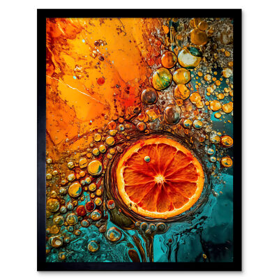 Abstract Liquid Paint Dried Orange Fruit Slice Framed Wall Art Print 12x16