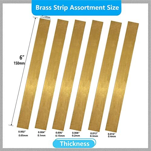 Brass Strip, Brass Shim Stock Assortment, 1" Width x 6" Length, 0.002
