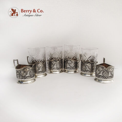 Persian Tea Glass Holders Podstakannik Set of 6 84 Standard Silver - 第 1/5 張圖片