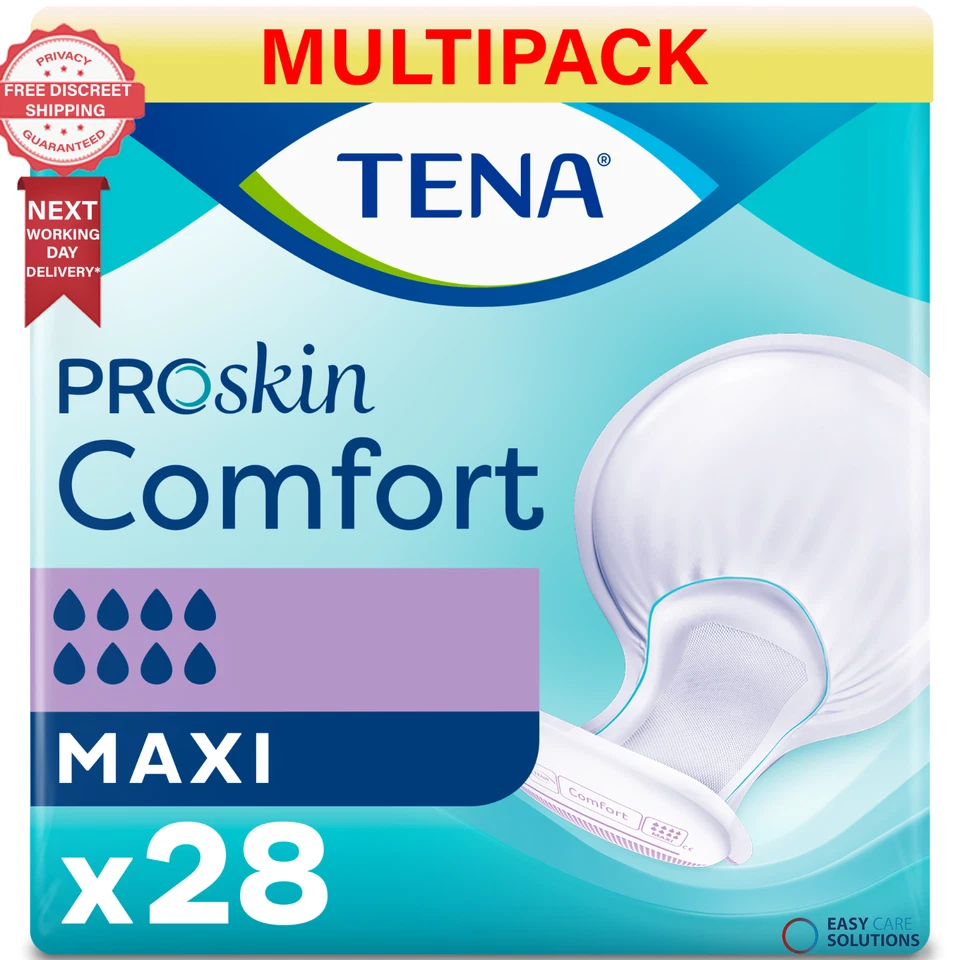 TENA Proskin Comfort Maxi - 4 Packs of 28  - 112 Incontinence Pads - 3300ml