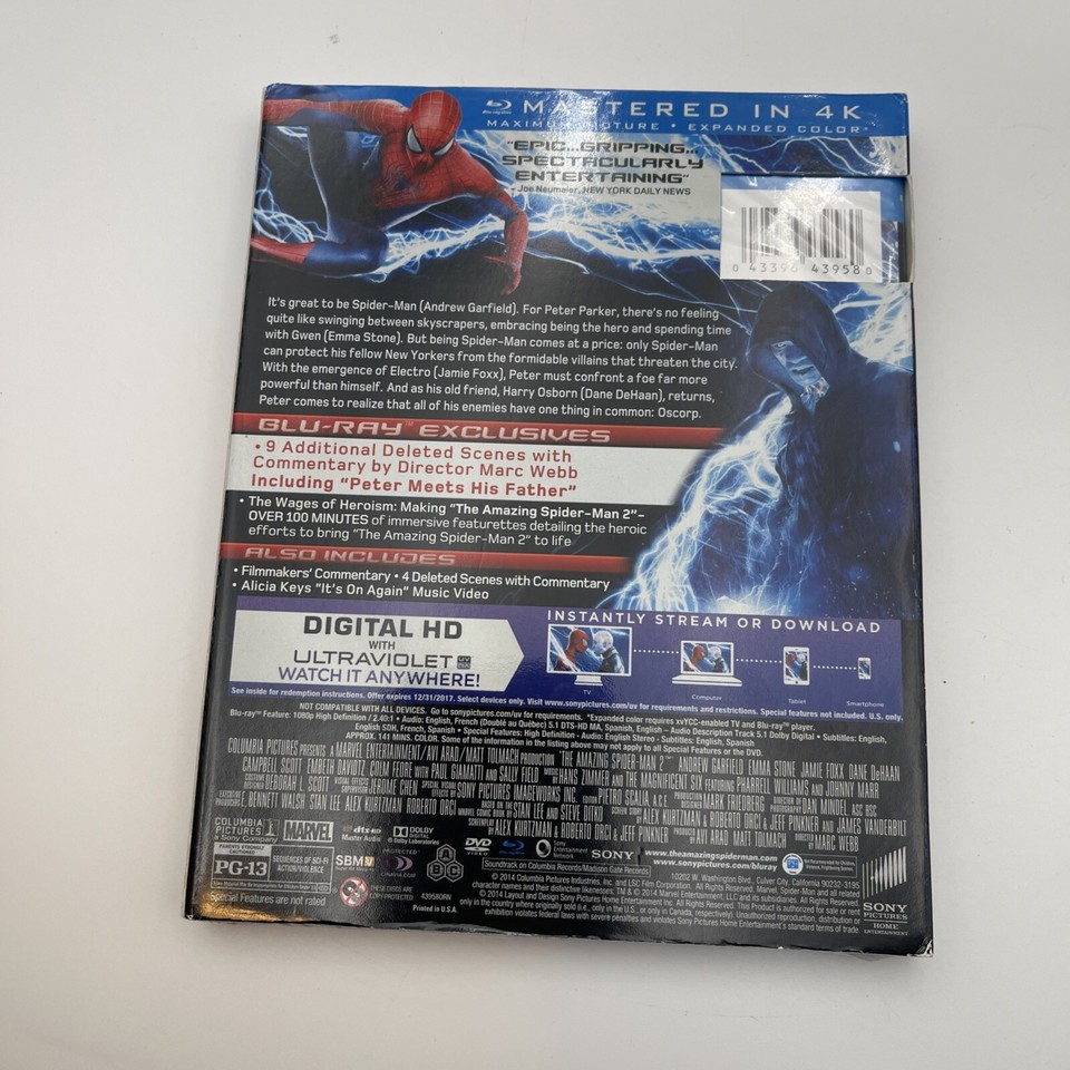 The Amazing SpiderMan 2 (Bluray, DVD, 2Disc Set) w/Slipcover NEW