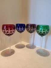 AJKA ARABELLA CUT TO CLEAR MULTICOLOR 4 WINE WATER  GLASSES