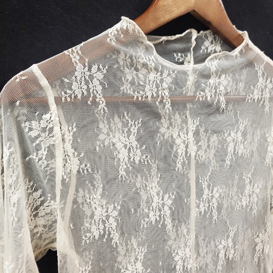 Top grunge de hadas floral de malla para mujer talla M marfil cottagecore delicado Foto 2 de 4