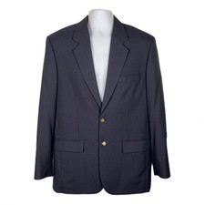 Vintage 80s Giorgio Armani Men 42 Approx. 2 Button Blazer Dark Blue Pin Stripe
