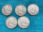 LOT OF 5 FRANKLIN HALF DOLLARS - $2.50 FACE - 90% SILVER - FREE SHIPPING (K)