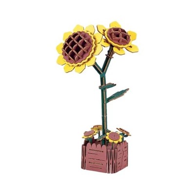 3D Wooden Puzzles for Kids DIY Wooden Flower Building Block Set Craft for 