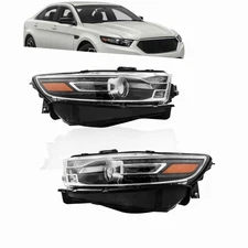 For 2016-2019 Ford Taurus Pair of Projector Halogen w/Black Trim Headlights Assy